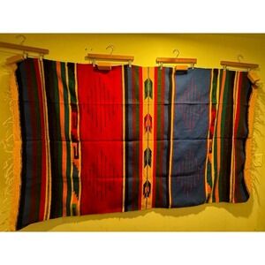 Vintage Aztec Zapotec Hand Woven South Western Saltillo Woven Rug Blanket RARE